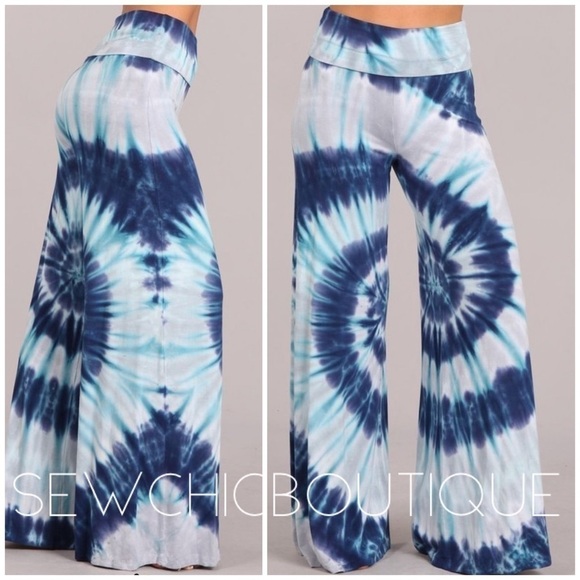 RESTOCKED! Blue Multi Swirl Tie Dye Palazzo Pants - Picture 1 of 5